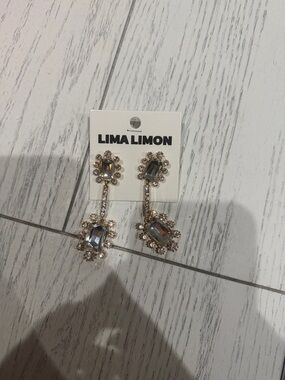 Gold-Tone Drop Earrings with Smoky Crystals
